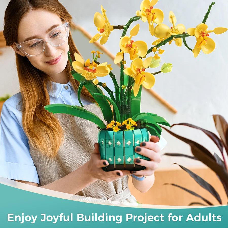 Orchid building kits for adults and kids, orchid bonsai building kits for home decoration plants series, orchid building blocks