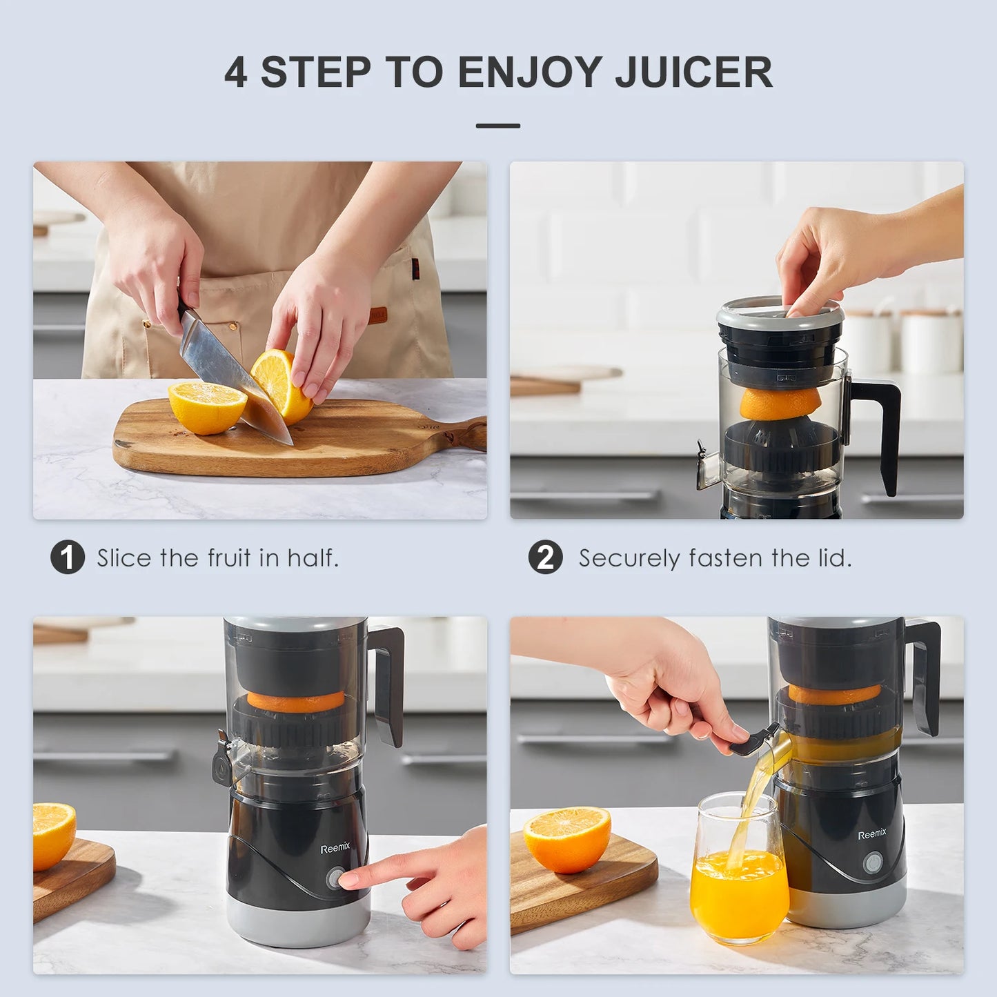 lectric Citrus Juicer, Reemix Full-Automatic Orange Juicer Squeezer for Orange, Lemon, Grapefruit, Citrus Juicer with Cleaning