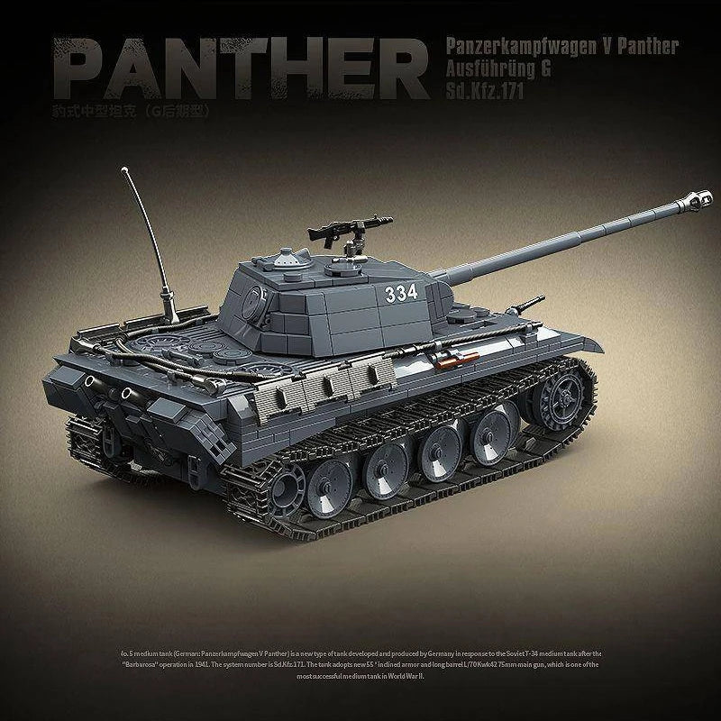 Military WW2 German Panther Medium Tank Panzer Building Blocks Set Collectible Weapon Tanks Kits Model Gift for Adults and Kids