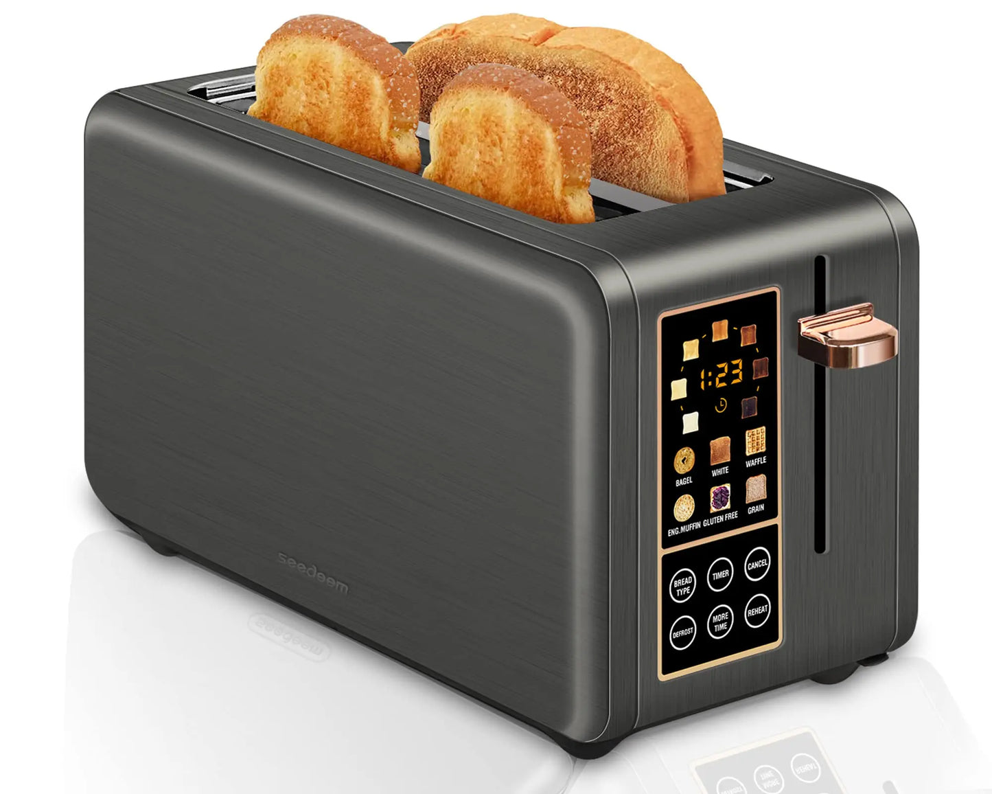 Toaster 4 Slice,Long Slot Toaster with LCD Display Touch Buttons,7 Shade Settings, Multiple Functions,Stainless Steel,1400W