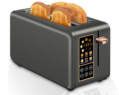 Toaster 4 Slice,Long Slot Toaster with LCD Display Touch Buttons,7 Shade Settings, Multiple Functions,Stainless Steel,1400W