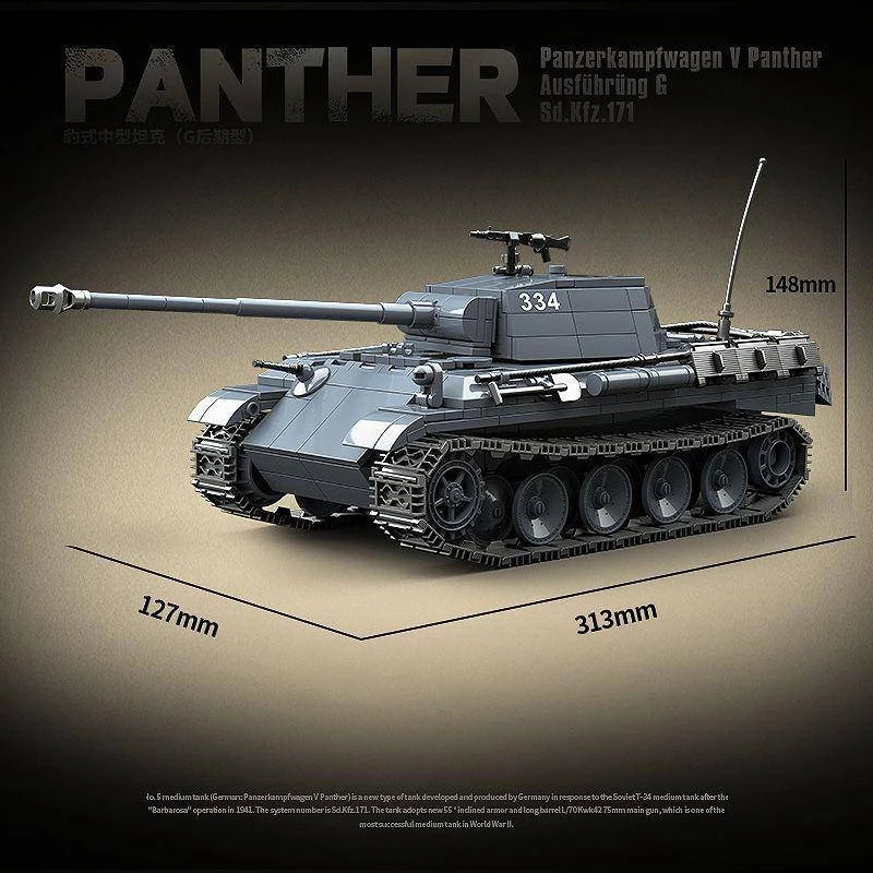 Military WW2 German Panther Medium Tank Panzer Building Blocks Set Collectible Weapon Tanks Kits Model Gift for Adults and Kids