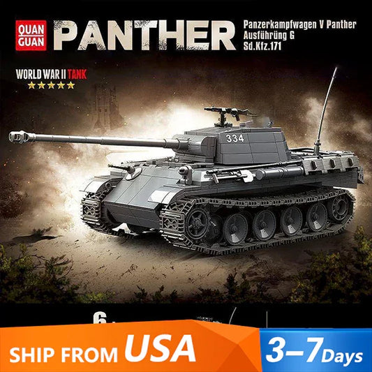 Military WW2 German Panther Medium Tank Panzer Building Blocks Set Collectible Weapon Tanks Kits Model Gift for Adults and Kids