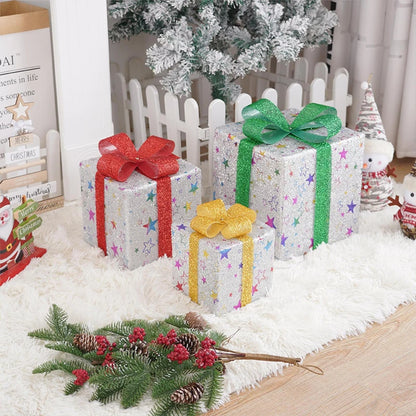 Christmas Lighted Gift Boxes with Remote Control, Set of 3 Smart Luxury Present Boxes for Christmas Decorations Indoors Outdoors