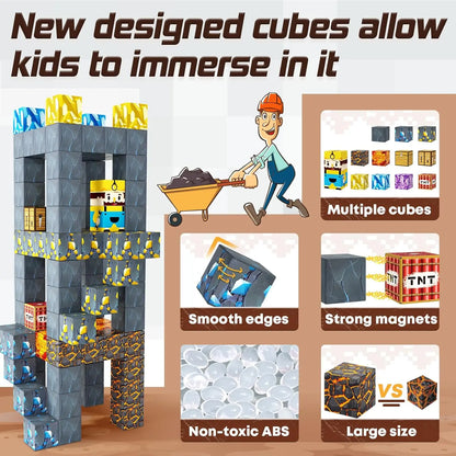 Magnetic Building Blocks Mine World Magnet Cube Set for Boy Girl Kid Age 3+ DIY Model Children Stem Minecraft STEM Sensory Toy